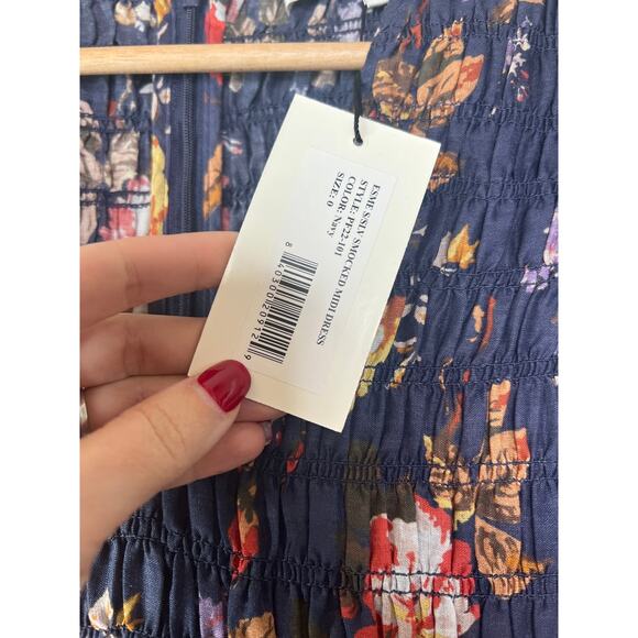 NWT Sea New York Floral Ines Flutter Sleeve Smocked Ruffled Midi Dress Navy - Picture 6 of 8